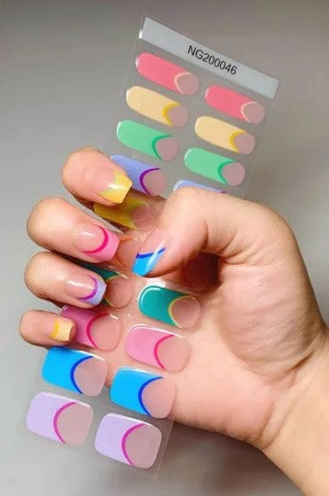 Semi-Cured Gel Nail Wraps Rainbow Colorful French Manicure