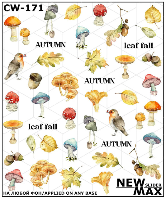 Mushrooms, Leaves, Birds Autumn Fall