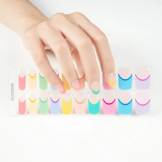 Semi-Cured Gel Nail Wraps Rainbow Colorful French Manicure