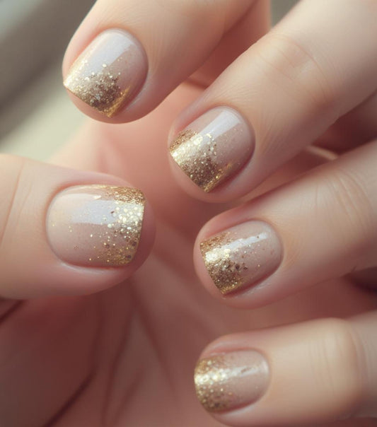 Gold Glitter Confetti French Manicure Clear Background