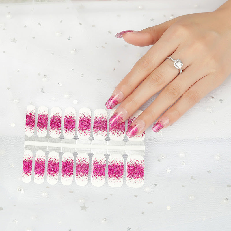 Dark Pink Glitter French Manicure
