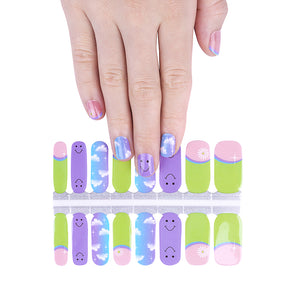 Preppy French Manicure Sky Clouds Blue, Purple, Green