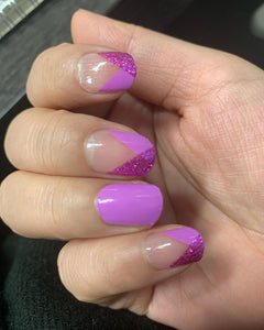 Bright Purple with Glitter French Manicure Clear Background Negative Space