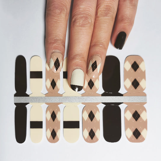 Big Size Wide Nail Wraps Beige and Brown Sweater Pattern