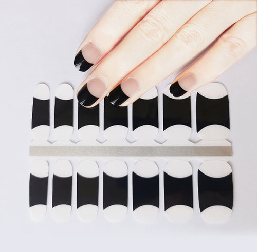 Big Size Wide Nail Wraps Black Tip French Manicure Negative Space