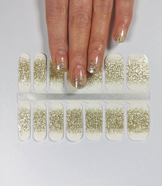 Big Size Wide Nail Wraps Gold Glitter French Manicure Negative Space