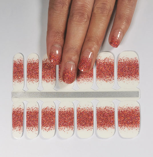 Big Size Wide Nail Wraps Red Glitter French Manicure Negative Space