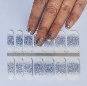 Big Size Wide Nail Wraps Light Blue Glitter French Manicure Negative Space