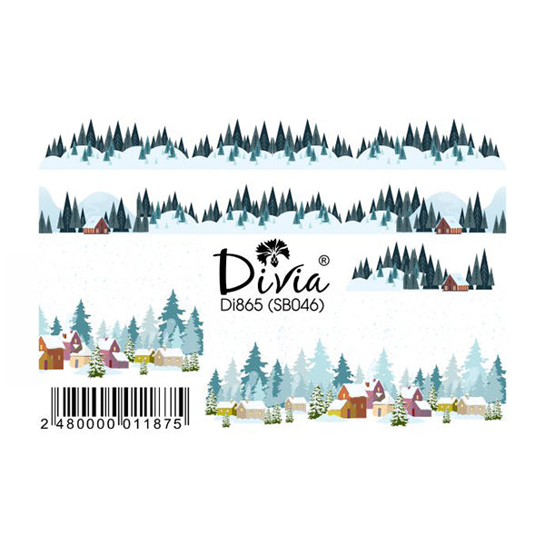 Arbres de Noël et maisons avec paysage de neige