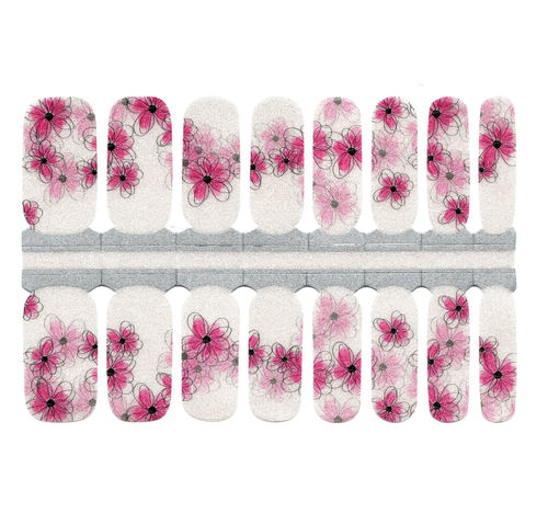 Pink Hand Drawn Flowers with White Slightly Transparent Shimmer Background