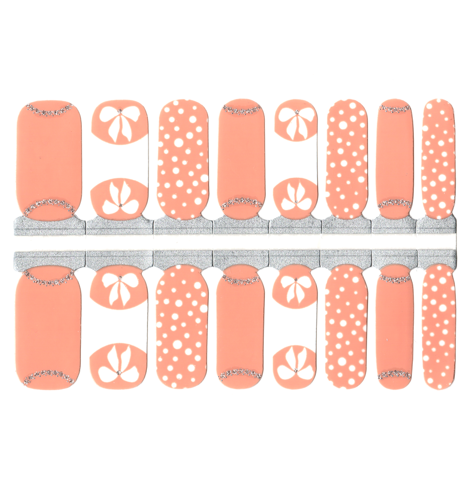 Cantaloupe Orange with White Polka Dot and Bows with Silver Glitter Accents