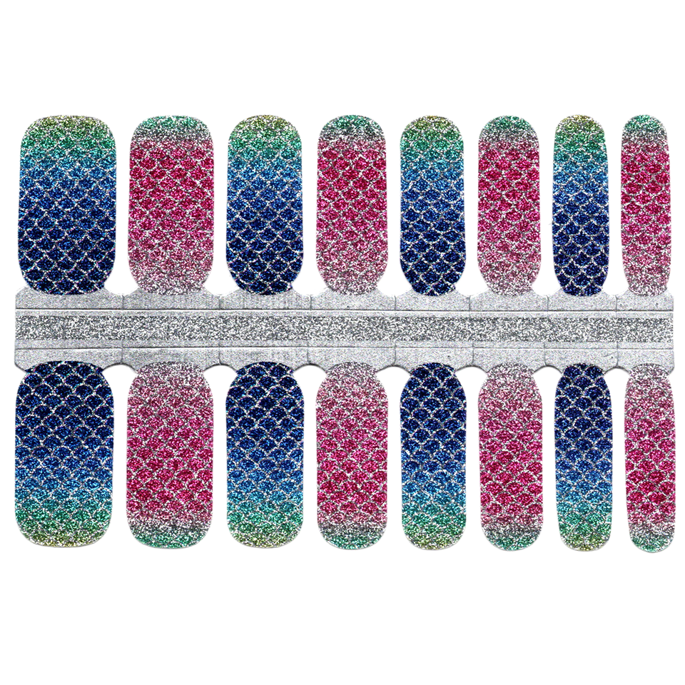 Fish Scale, Mermaid Tail Green, Pink and Blue Ombre Gradient with Glitter