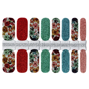 Red, Green, Blue and Pink Glitter with Flowers