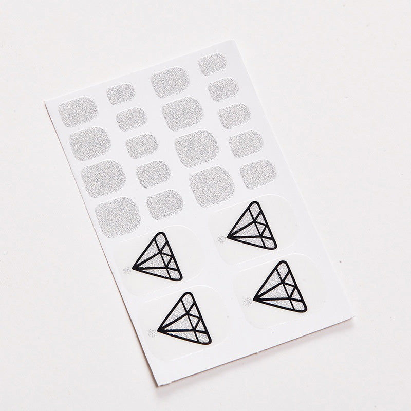 Pedicure Silver Glitter Diamond with Clear Background Toe Nail Wraps