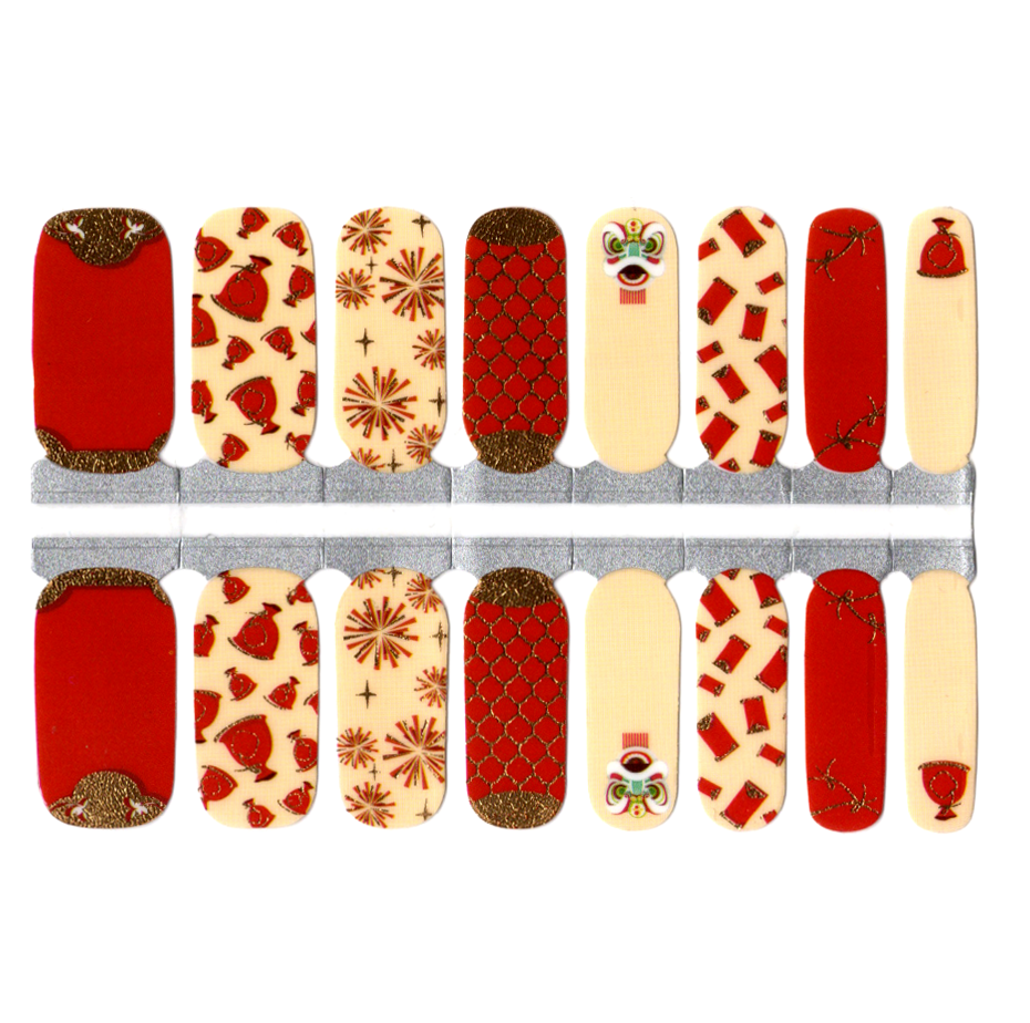 Red, Gold and Beige Chinese Symbols New Year – EZ Nails