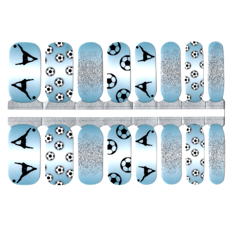 Soccer Ball Blue and White Ombre with Silver Glitter