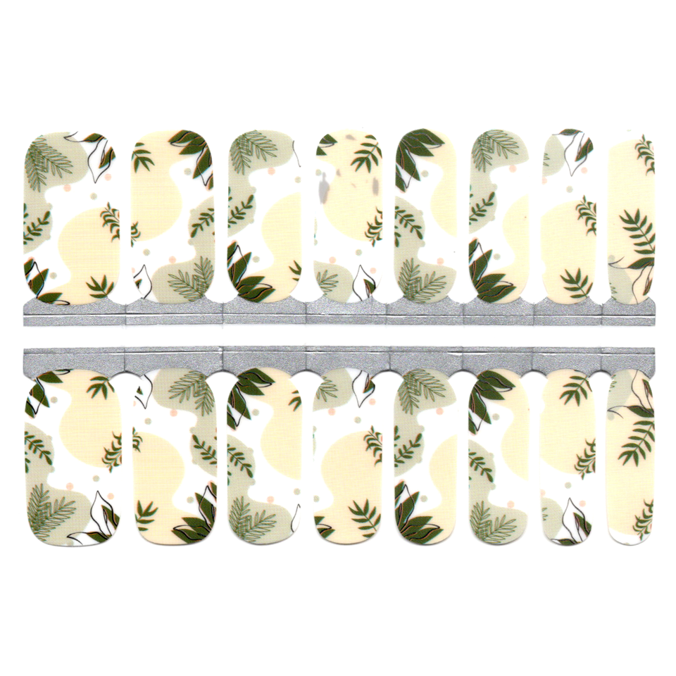 Art abstrait blanc beige avec des feuilles vertes