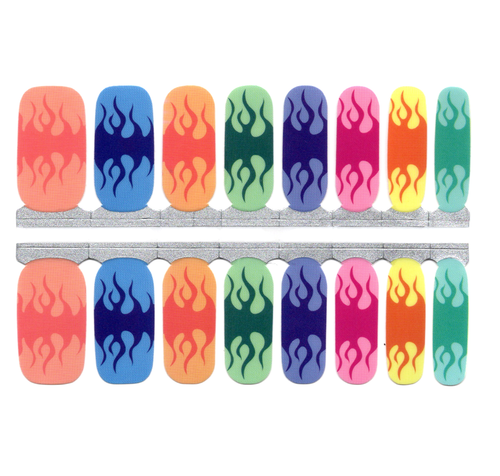 Colorful Rainbow Flame French Manicure