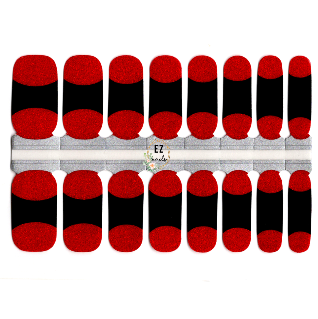 French Manucure Paillettes Rouges et Pointe Noire Halloween