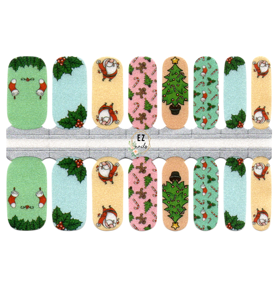Père Noël drôle, gui, arbre de Noël, bonhomme en pain d'épice, motif de canne en bonbon
