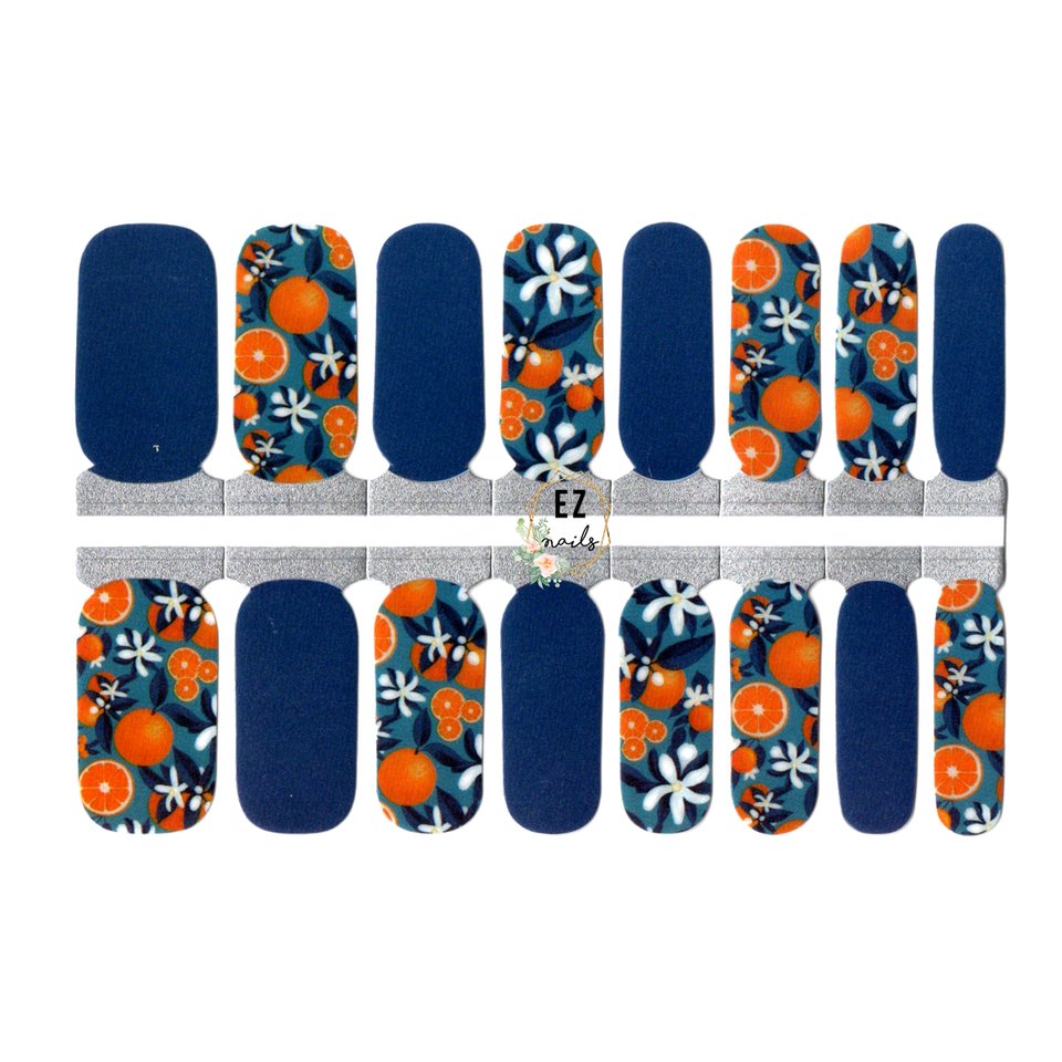 Navy Blue with Oranges and Blossom Flowers