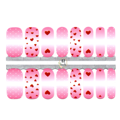 Pink to White Ombre Gradient with White Polka Dot and Red Hearts Valentine's Day