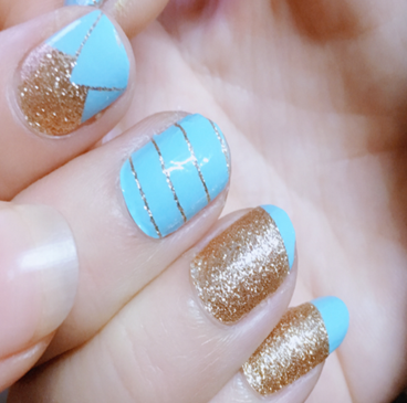 Aqua Blue and Gold Glitter Geometry Striped Tribal Art