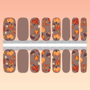 Automne automne gris boueux avec citrouilles, glands, feuilles
