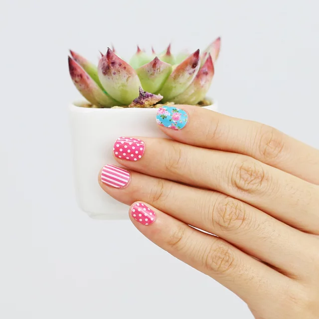 Pink and White Polka Dot Striped and Robin Egg Blue with Pink Roses Retro Style