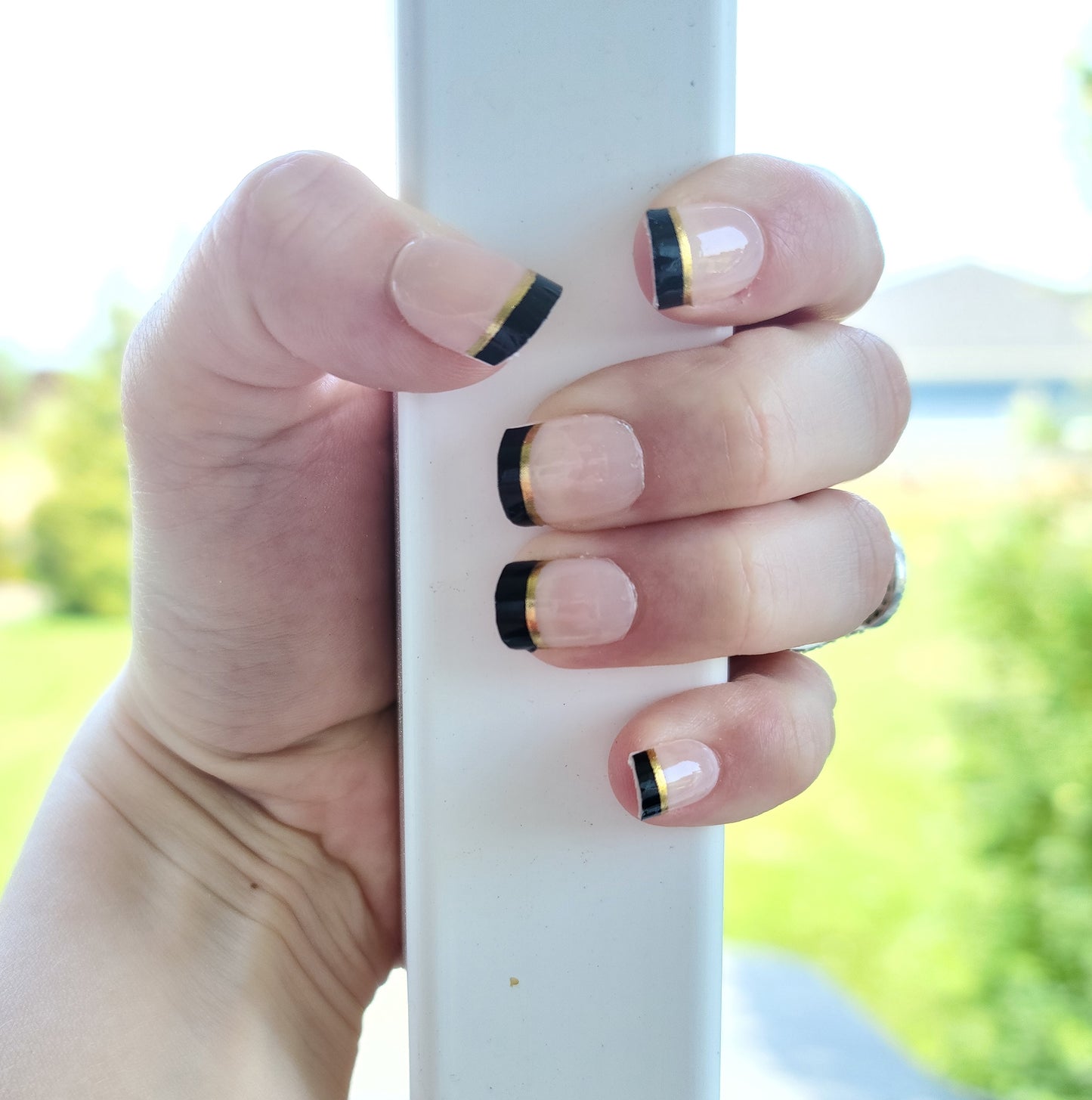 Black and Gold French Manicure with Clear Top