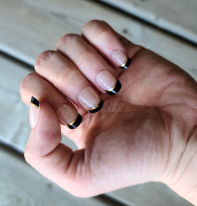 Black and Gold French Manicure with Clear Top