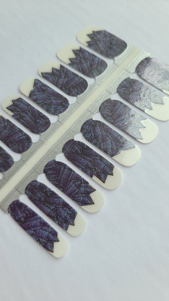 Dark Purple Space Dust Glitter Blocks Manucure française avec dessus transparent