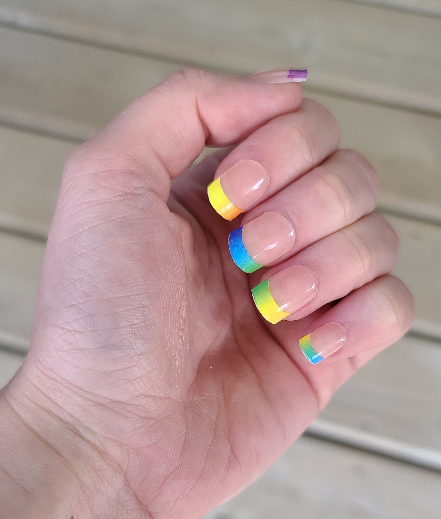 Rainbow Gradient French Manicure with Clear Top