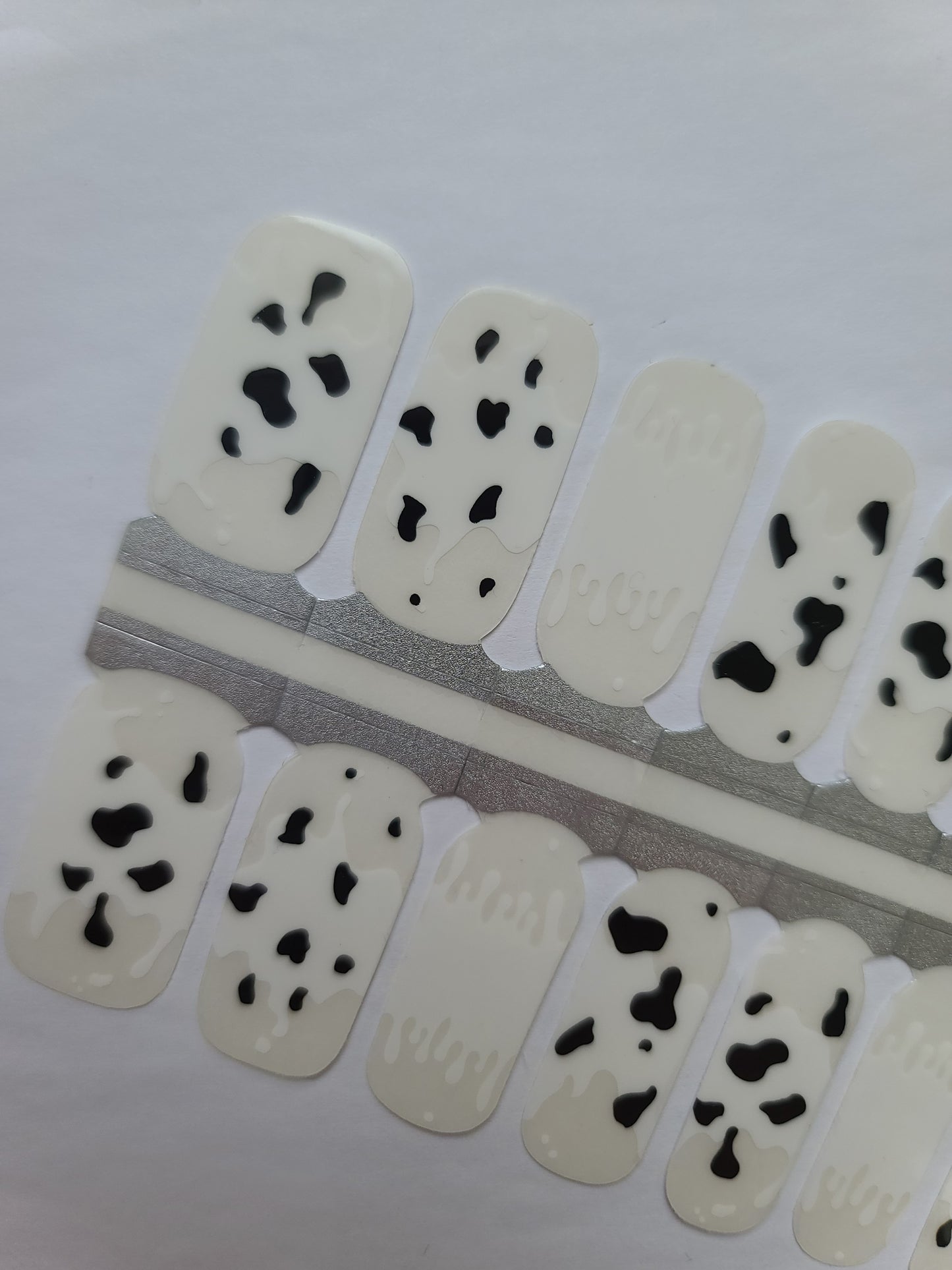 Cow Print Spots and Milk Drops with Clear French Manicure