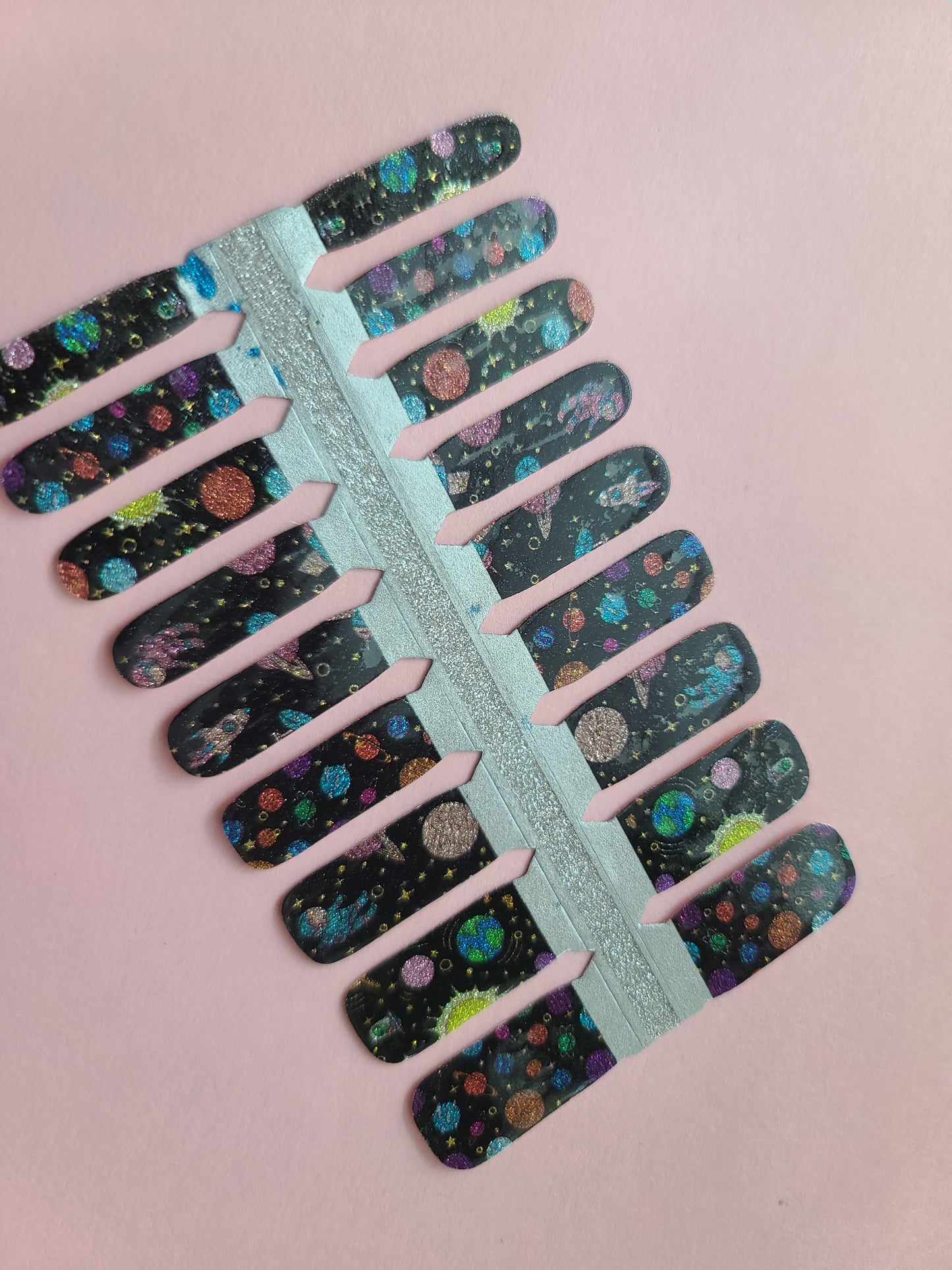 Dark Gray Glitter Space, Planets, Spaceman, Rocket, Jupiter, Sun, Venus, Earth, Solar System (Kids)