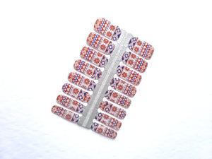 Argent scintillant, rouge, bleu, motif de pull de vacances Noël