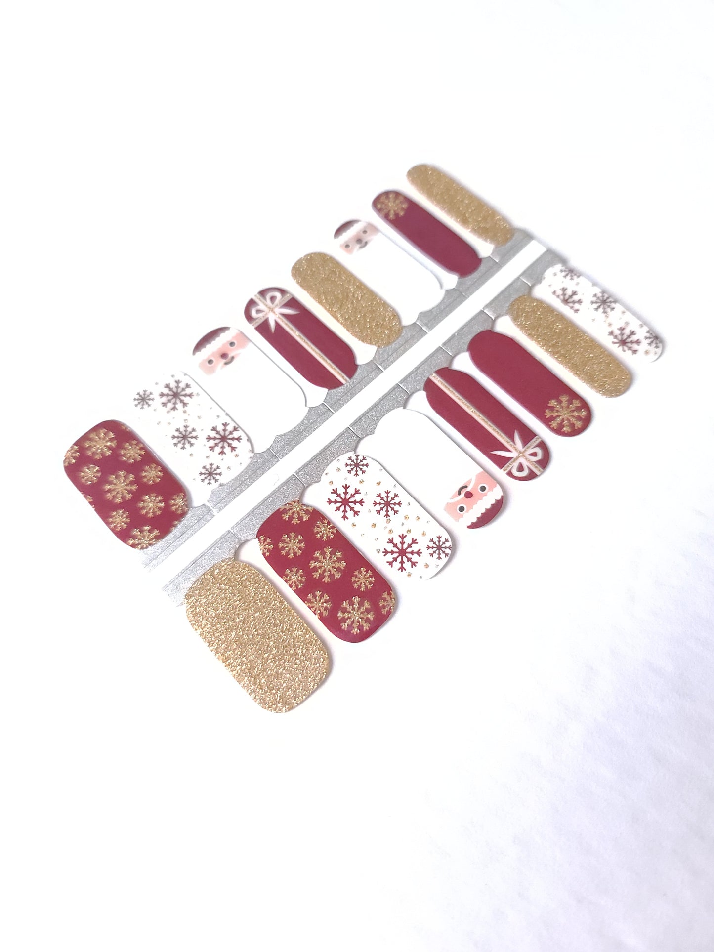 Red, White and Gold Glitter Gift, Snowflakes, Santa Claus