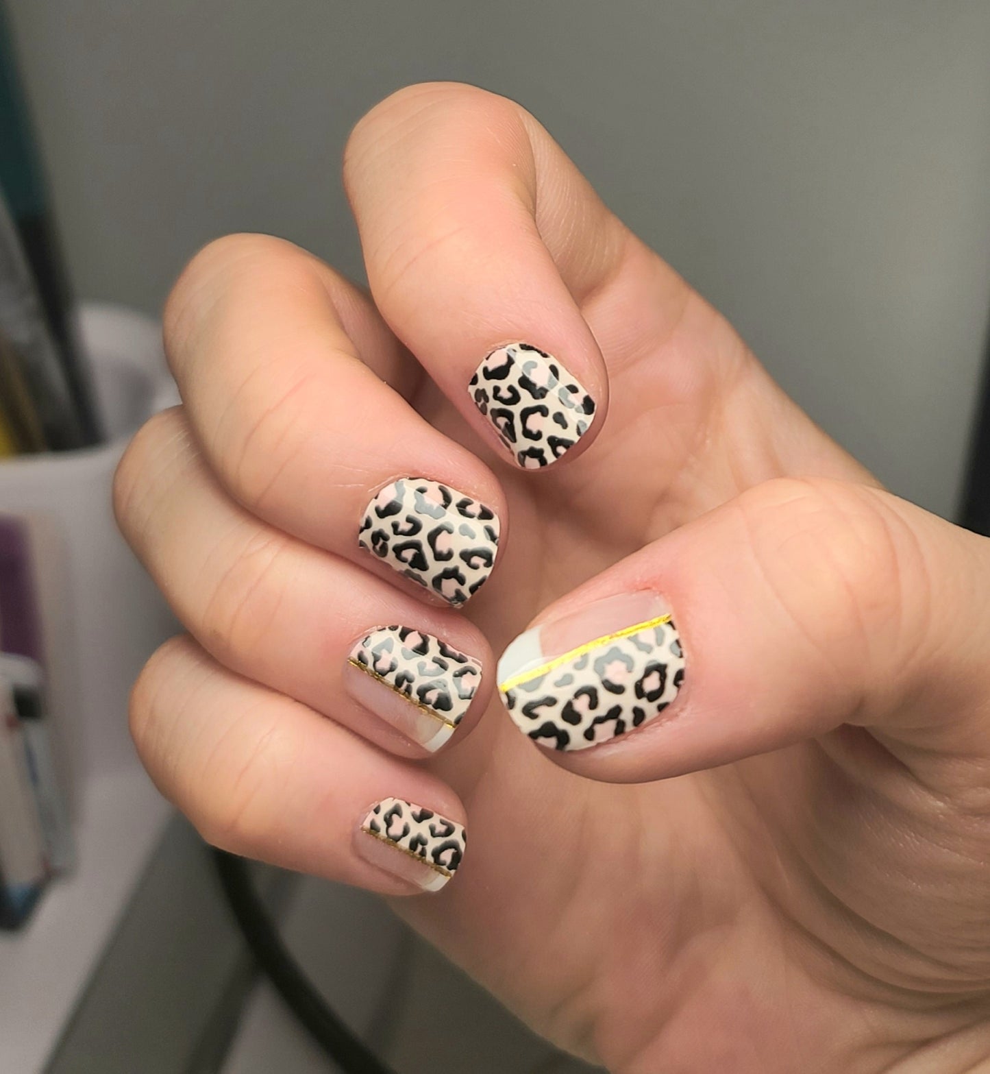 Exclusive Half Leopard and Half White Tip French Manicure with Clear Background