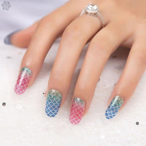 Fish Scale, Mermaid Tail Green, Pink and Blue Ombre Gradient with Glitter