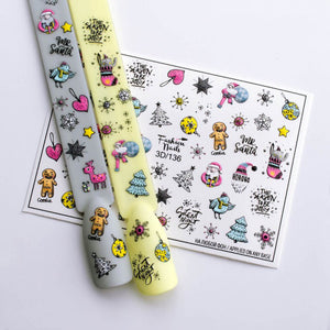 3D Drawn Pink and Blue Santa Claus, Christmas Tree, Gingerbread Man, Ho Ho Ho, Stockings