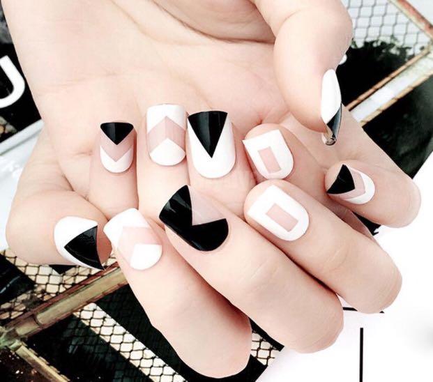 Black and White Geometry with Clear Cut Outs – EZ Nails