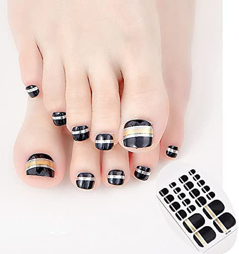 Black with Silver and Gold Stripes Toe Nail Wraps