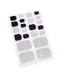 Pedicure 3D Silver Circles with Glitter and Black Solid Toe Nail Wraps