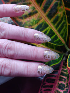 Gold Foil Roses with Leaves Clear Lace Overlay Negative Space