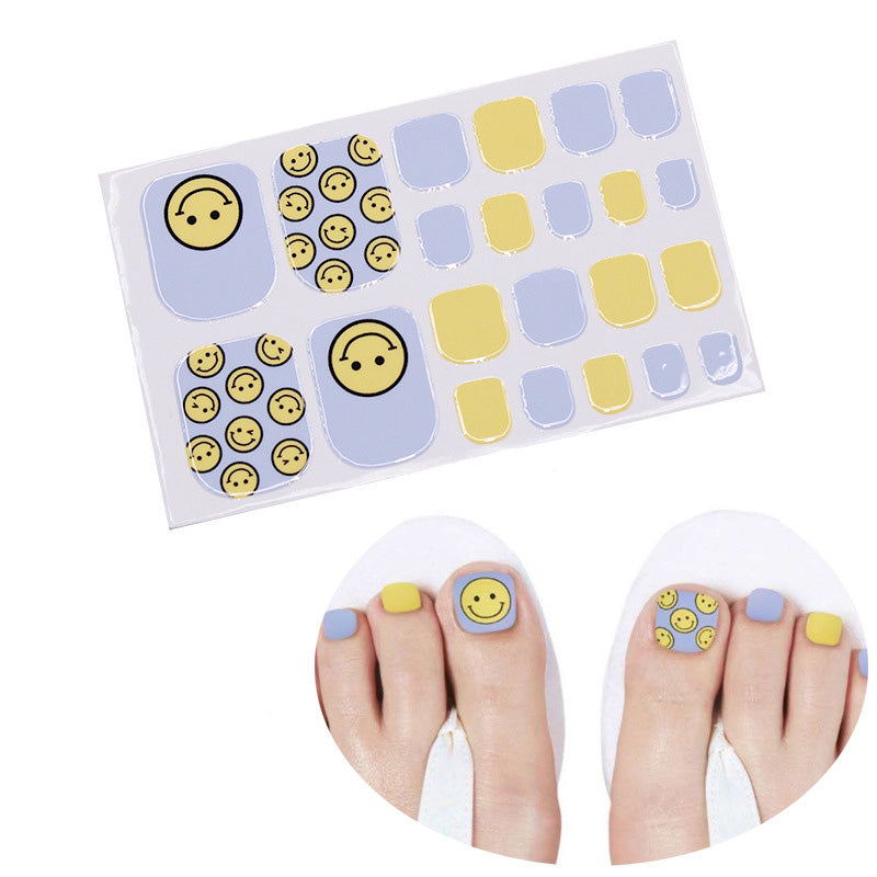 Happy Face Emoji Wink Stone Blue and Yellow Toe Nail Wraps