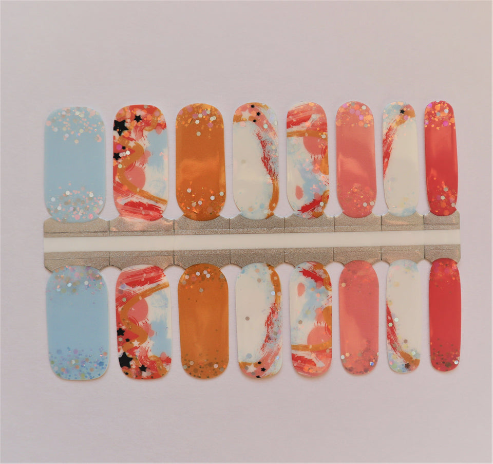 Abstract Art Pink, Yellow, Blue with Sequin Glitter