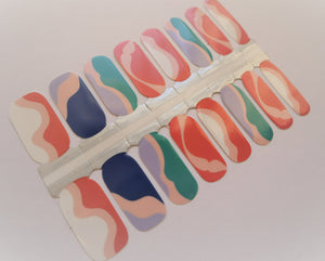 Burnt Orange, Navy Blue, Green, Lilac Swirls Abstract Art