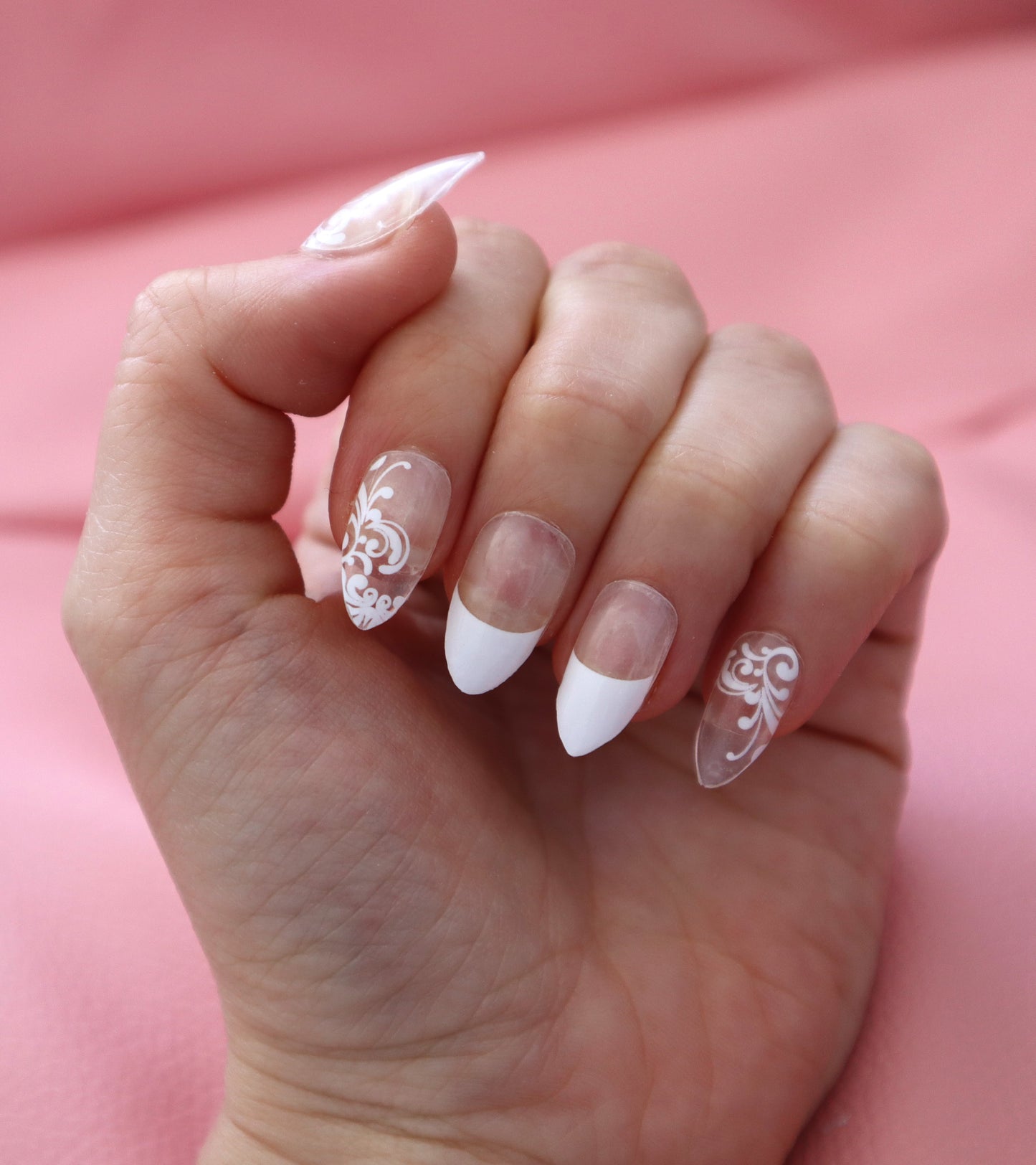 White Damask and French Manicure Clear Background Overlay