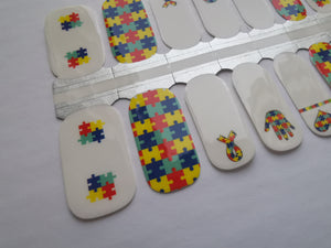 Autism Awareness Heart Hand Puzzles Blue Yellow Red