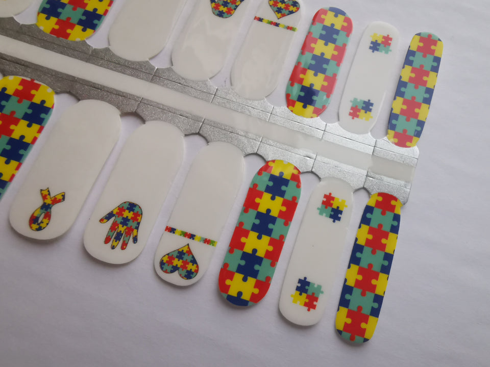 Autism Awareness Heart Hand Puzzles Blue Yellow Red